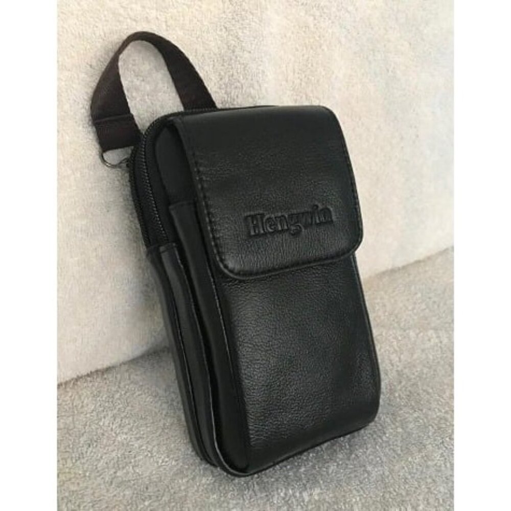 New Leather Vertical Men Cell Phone Holster Wallet Case with Belt Clip Loop
